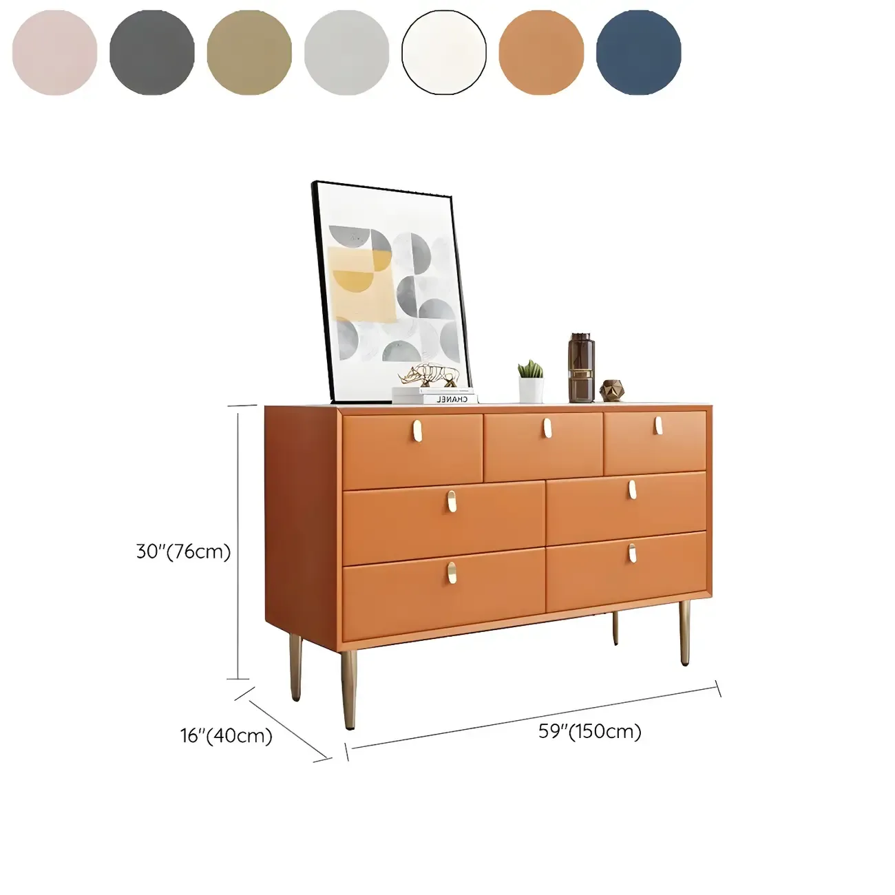 Traditional Stone Dresser in Orange with Metal legs for Home Image - 45