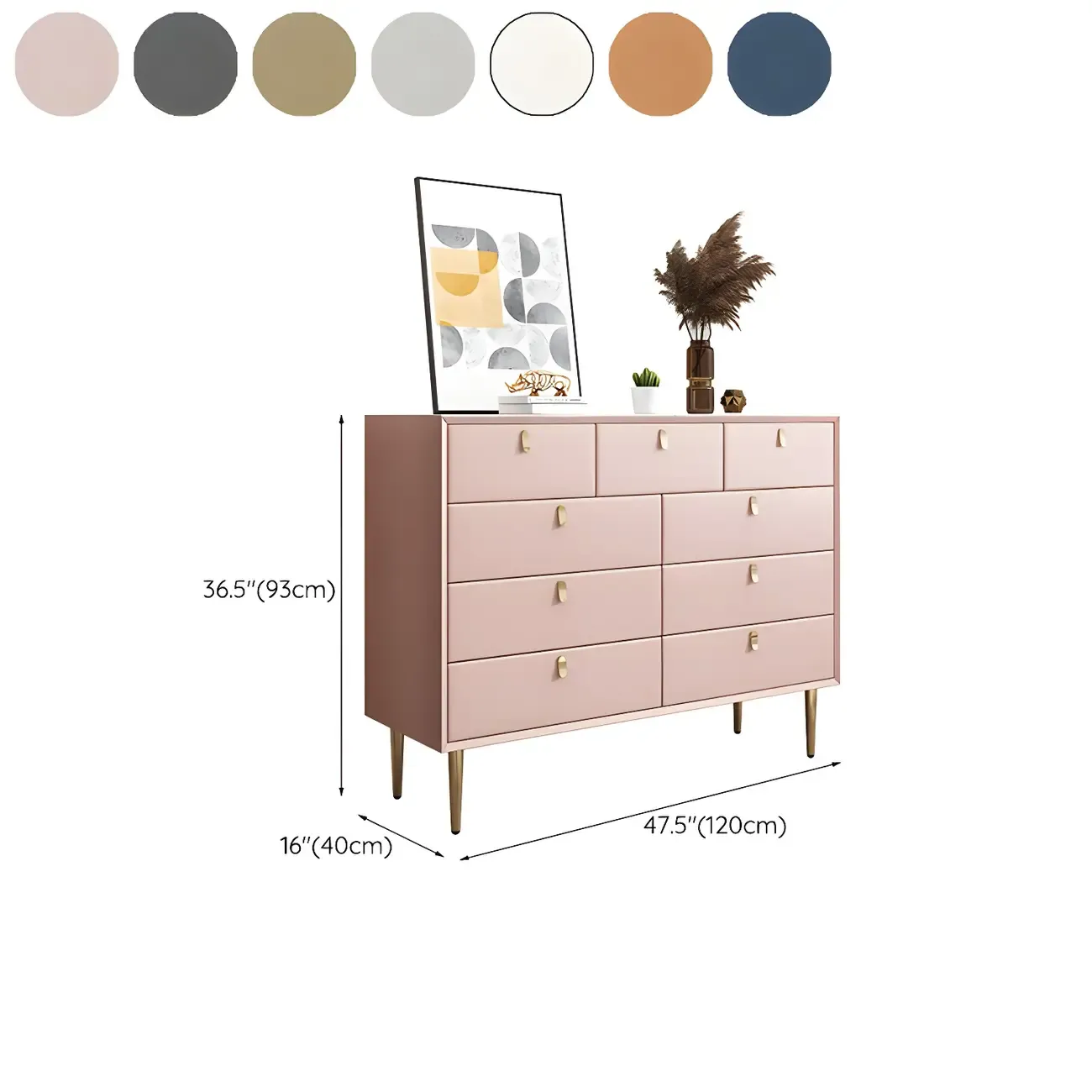 Traditional Stone Dresser in Orange with Metal legs for Home Image - 46