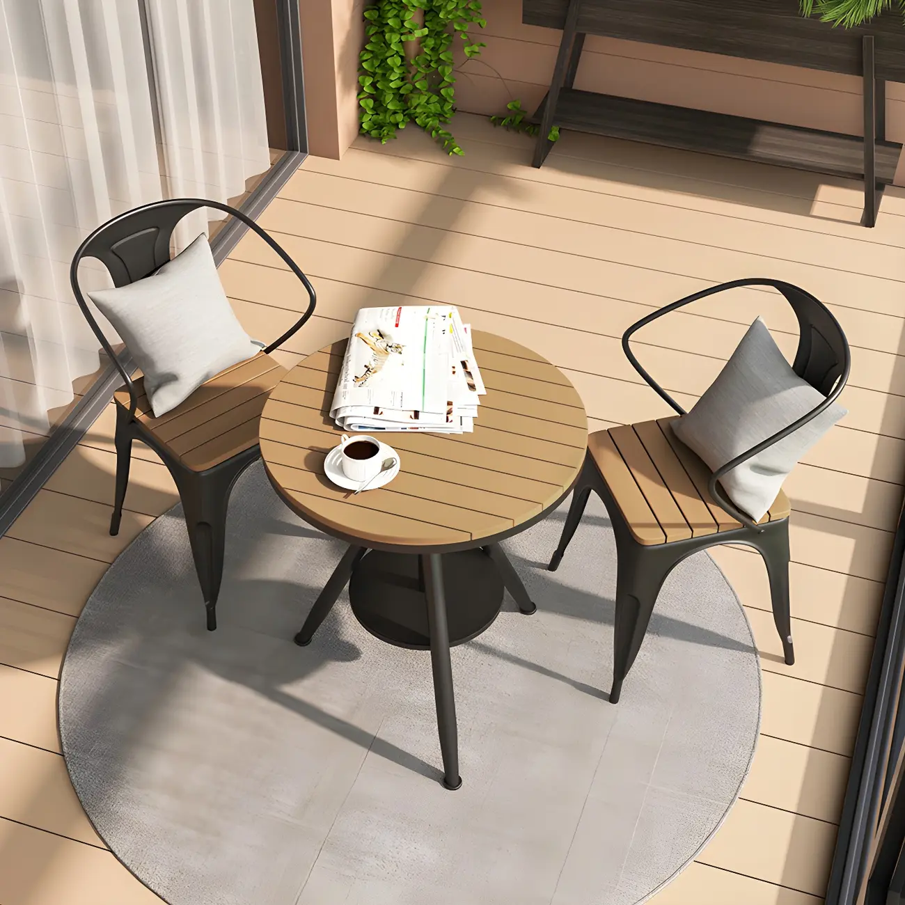 Industrial Wood Round Outdoor Dining Table Image - 2 | homeyfad
