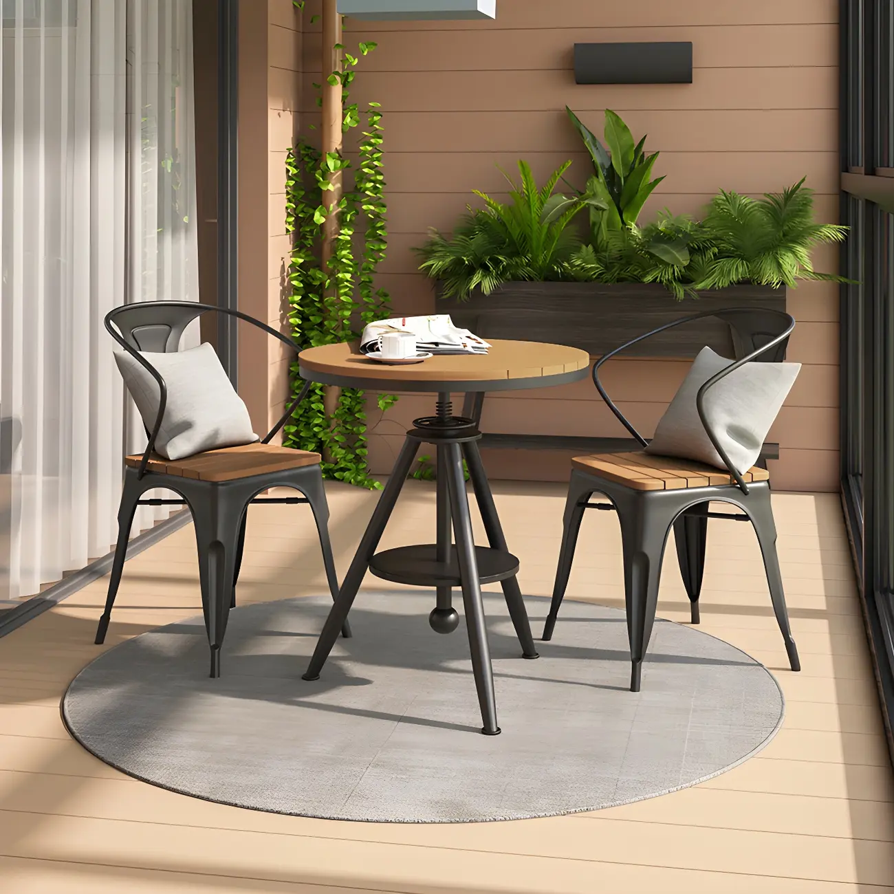 Industrial Wood Round Outdoor Dining Table Image - 1 | homeyfad