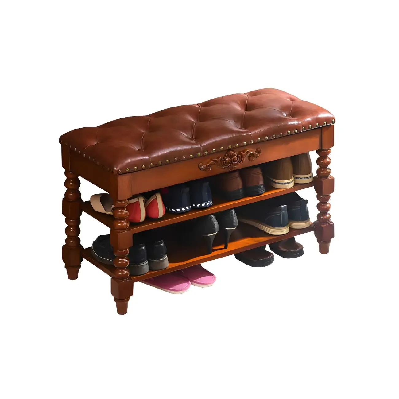 Victorian Solid Wood Flip-Top Shoe Storage Entryway Bench Image - 10