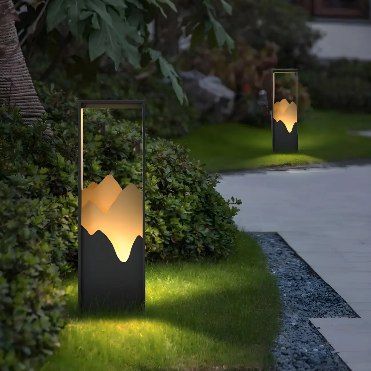 Vertical Geometric Mountain Outline Post Cap Light Image - 3 | homeyfad