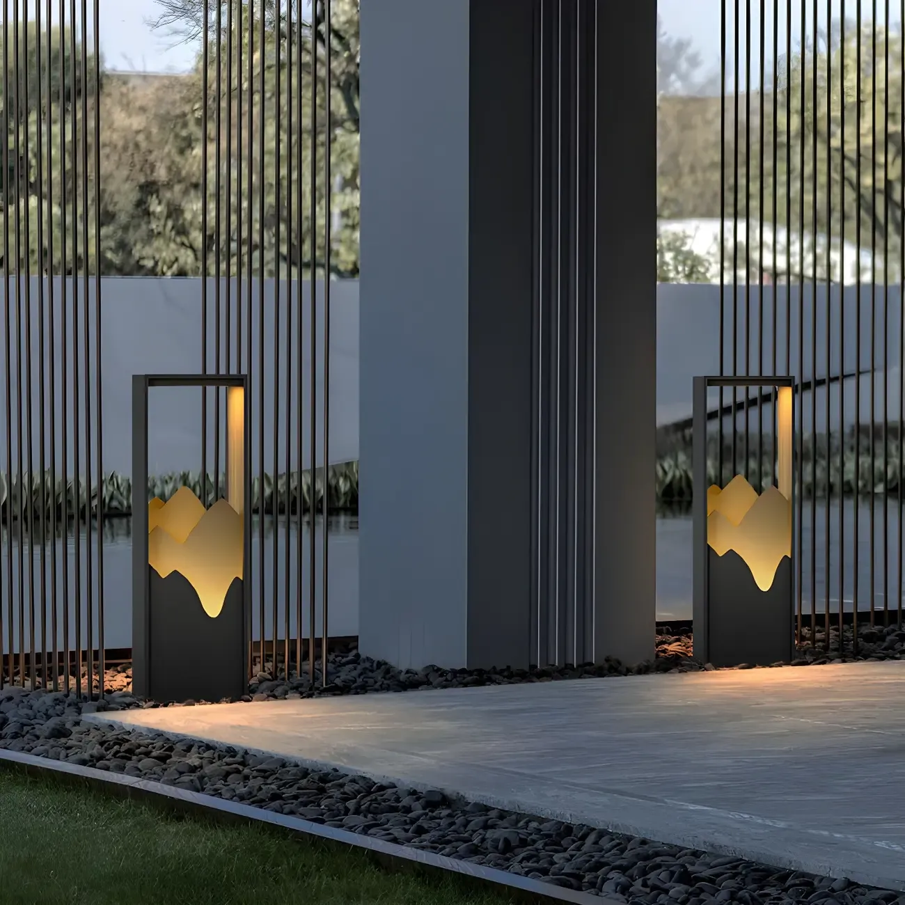 Vertical Geometric Mountain Outline Post Cap Light Image - 4