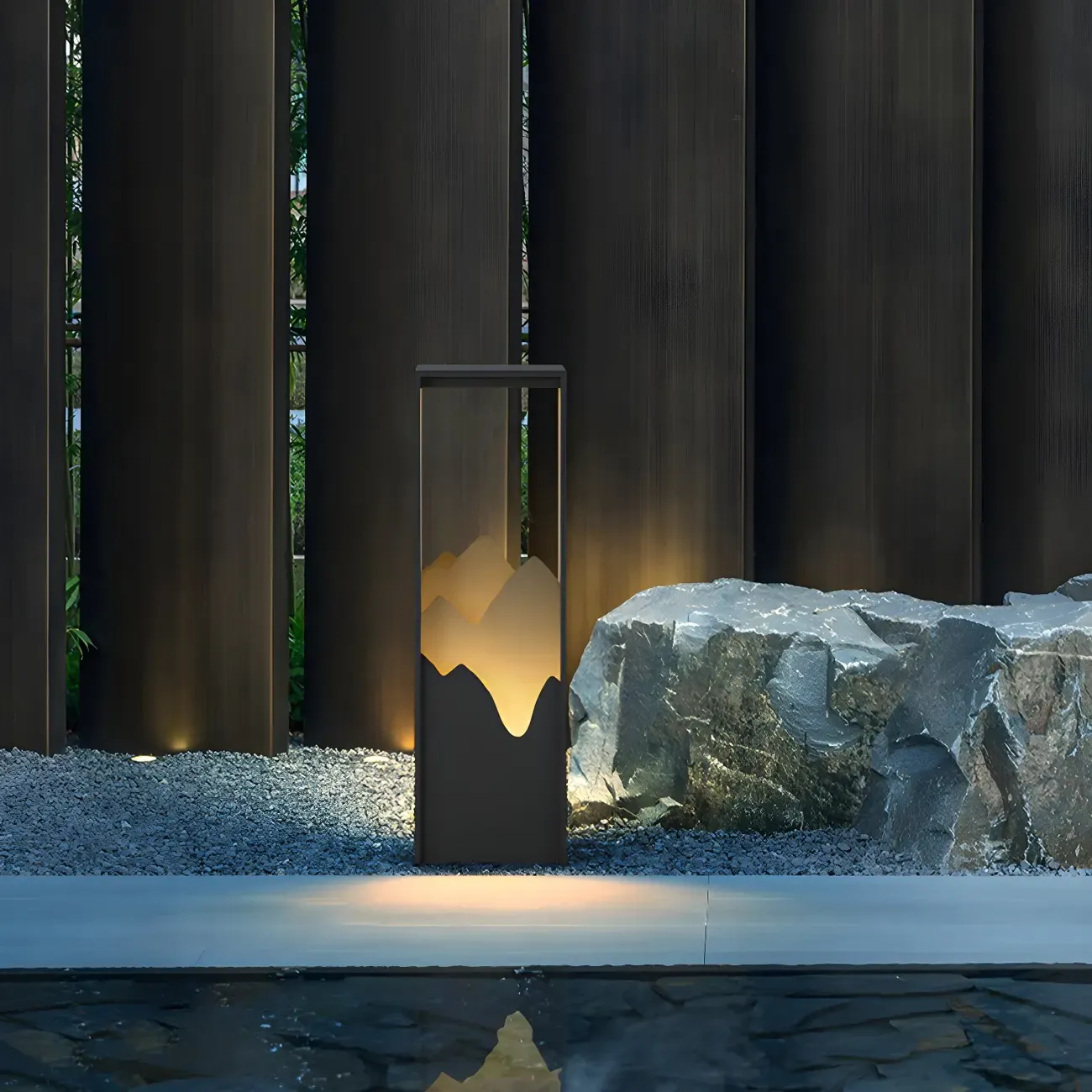 Vertical Geometric Mountain Outline Post Cap Light Image - 7