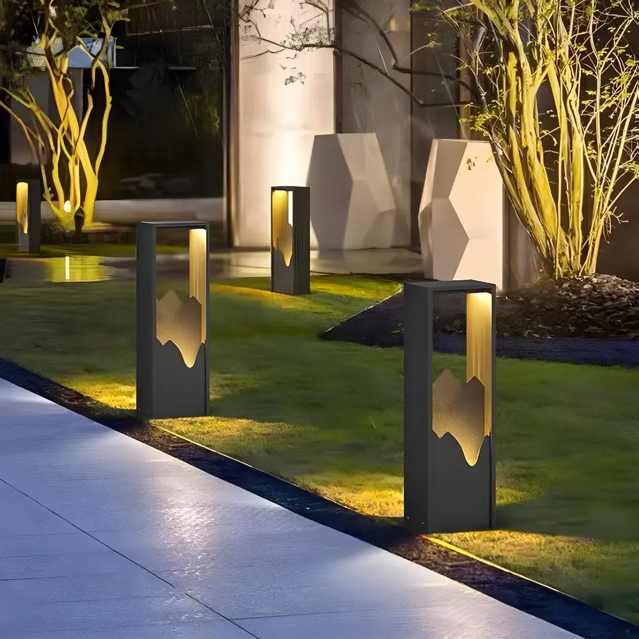 Vertical Geometric Mountain Outline Post Cap Light Image - 8