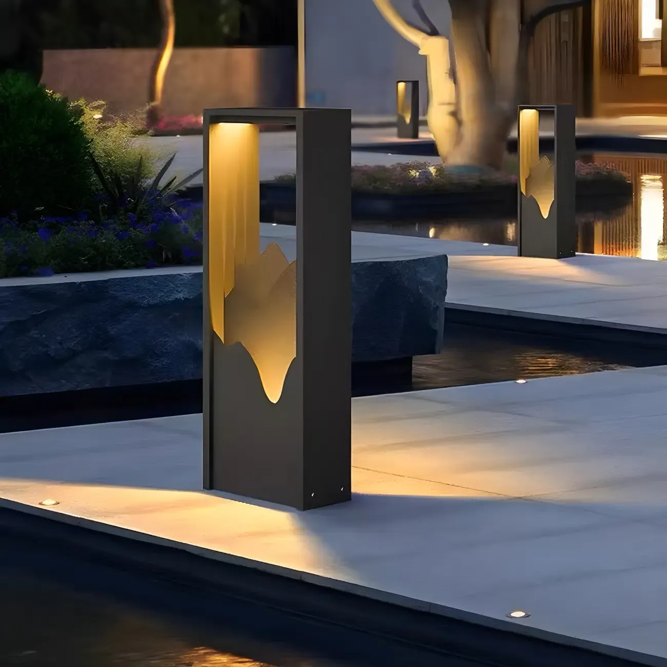 Vertical Geometric Mountain Outline Post Cap Light Image - 9