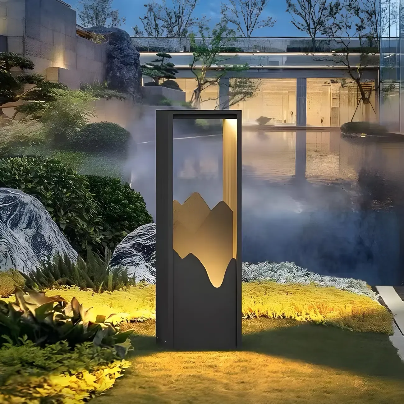 Vertical Geometric Mountain Outline Post Cap Light Image - 11