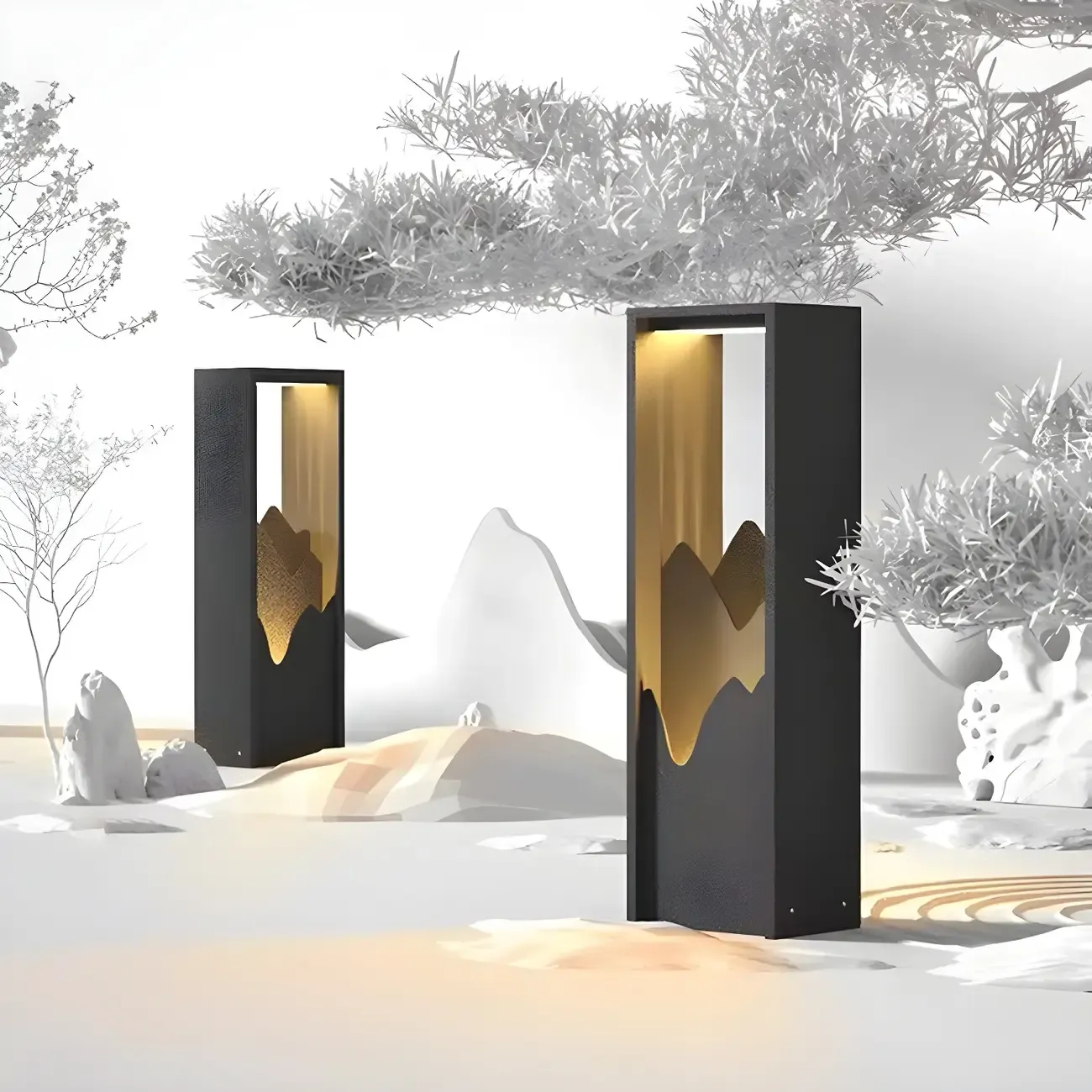 Vertical Geometric Mountain Outline Post Cap Light Image - 14