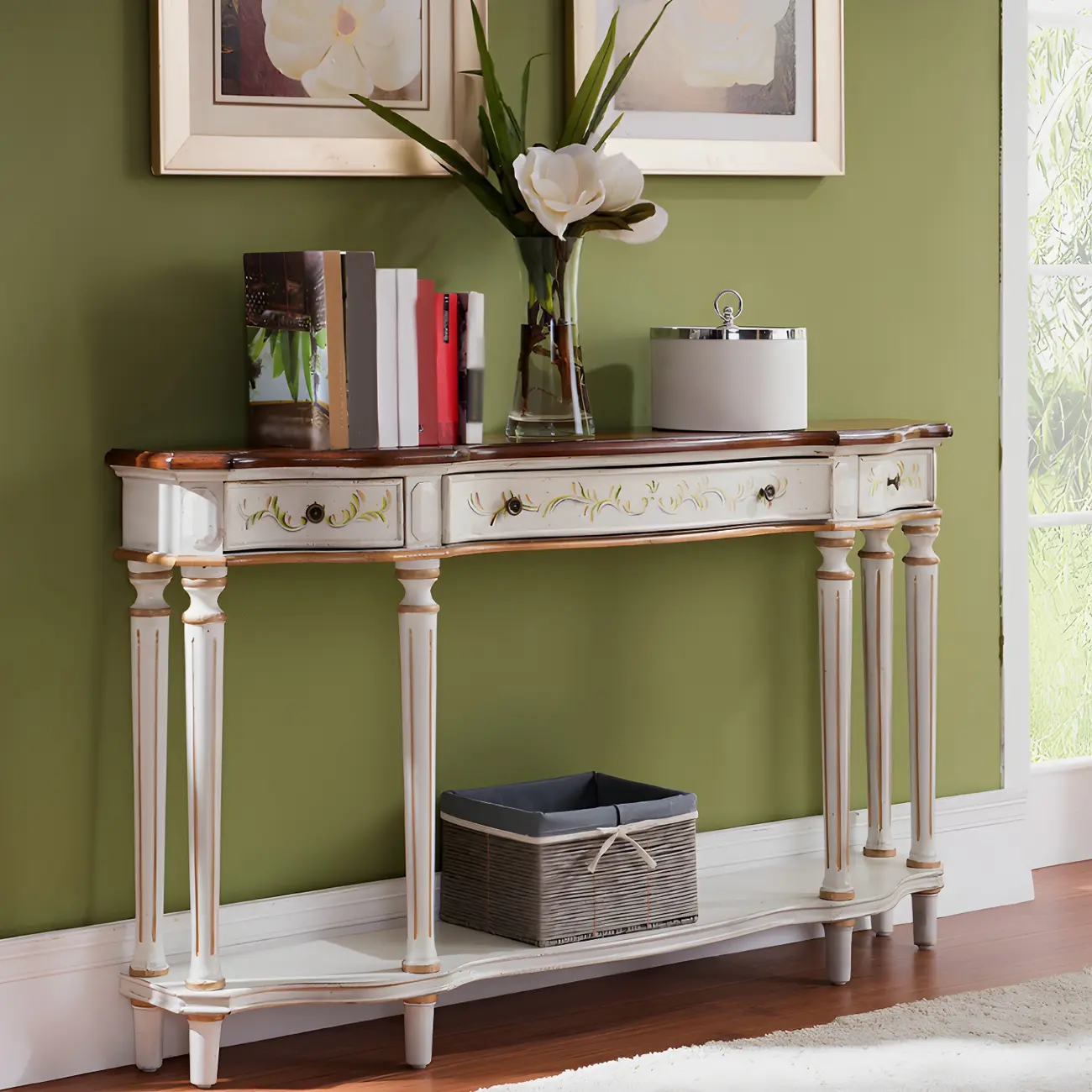 Victorian Floor Shelf Wood Console Table with Drawer Image - 1 | homeyfad