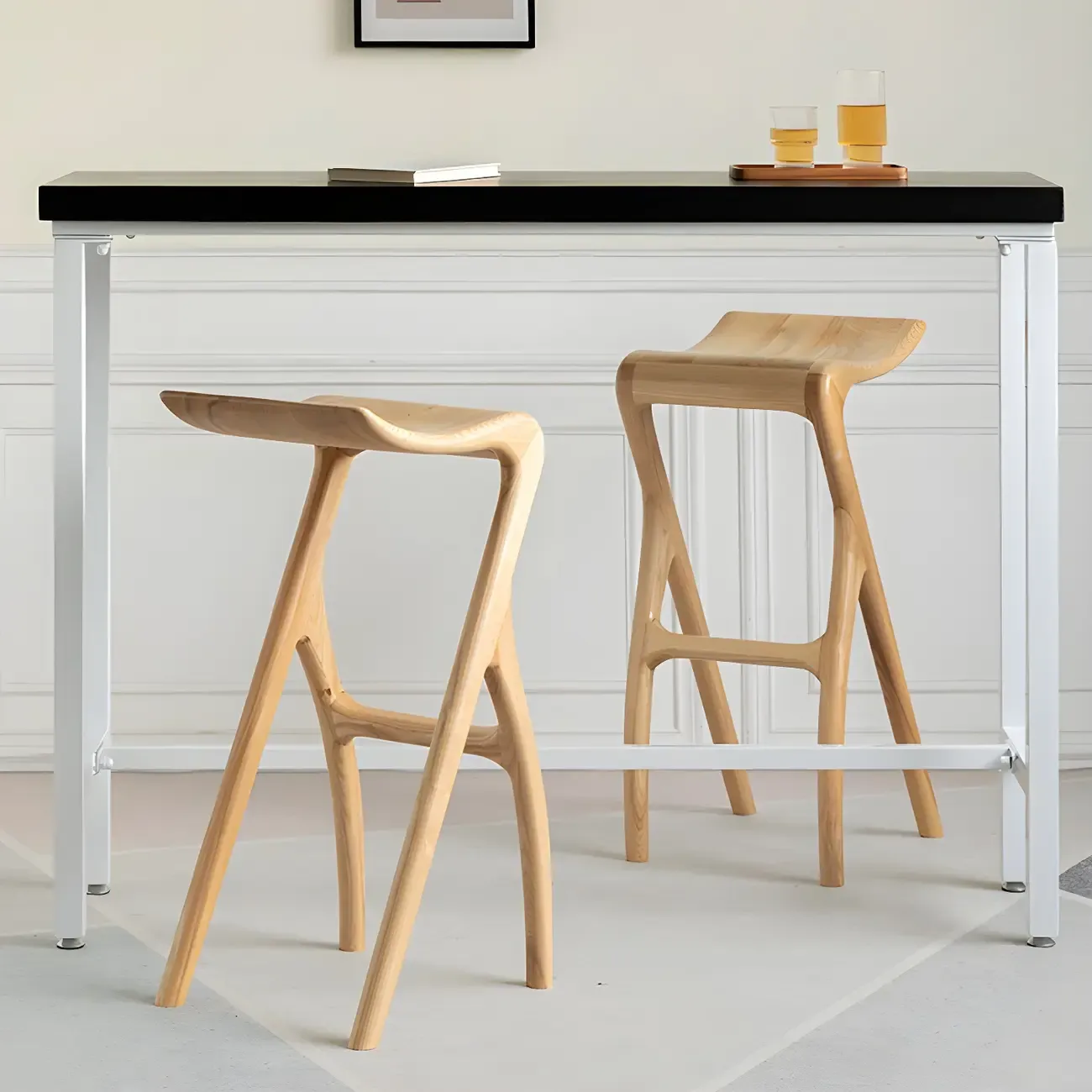 Counter Height Backless Wood Minimalist Bar Stools Image - 3