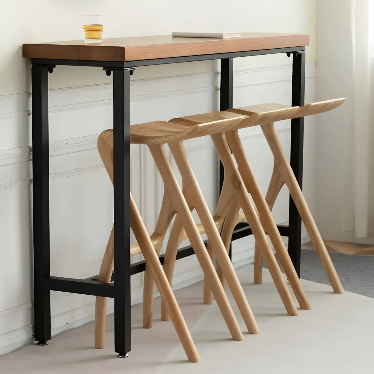 Counter Height Backless Wood Minimalist Bar Stools Image - 2