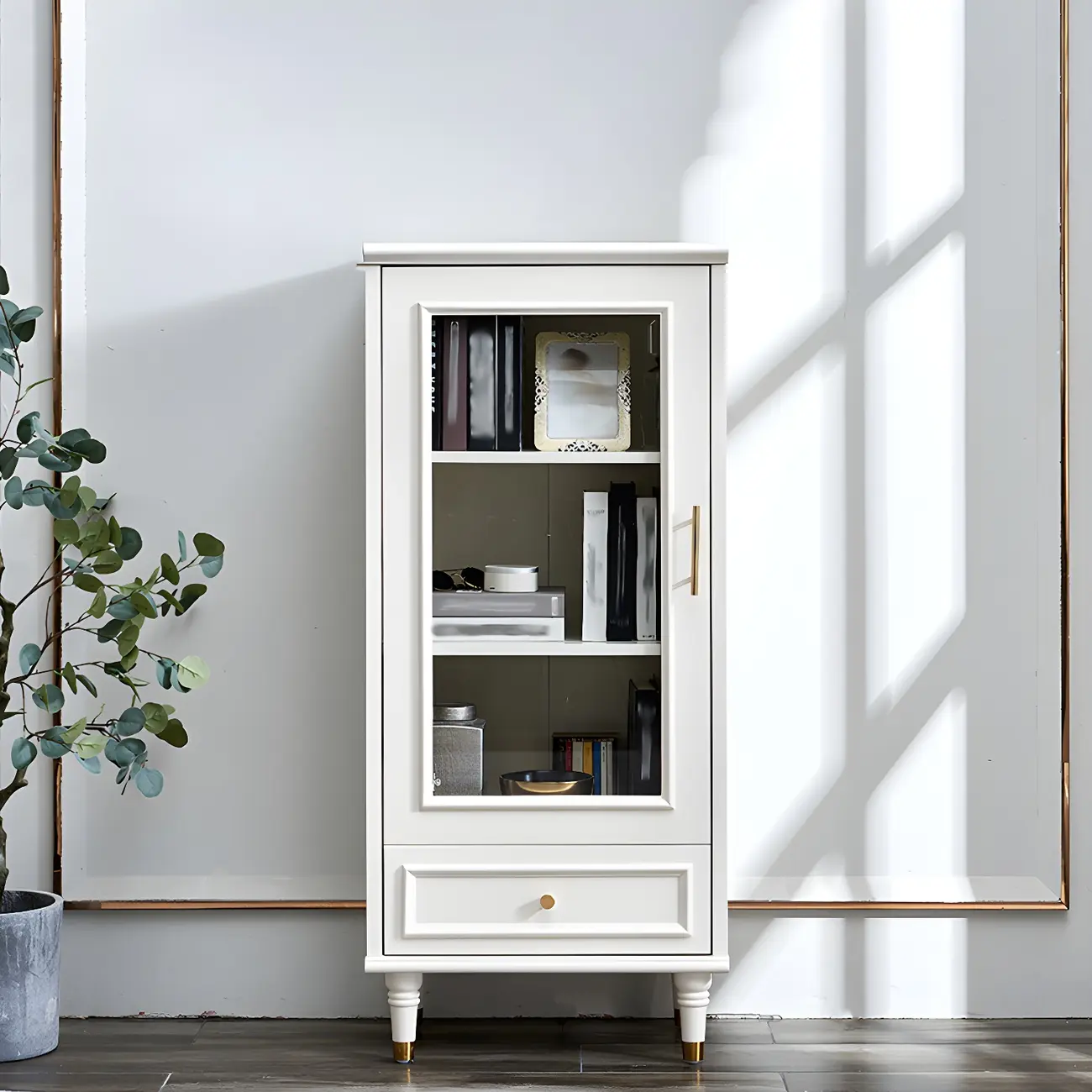 Modern White Engineered Wood Glass Door Bookcase | homeyfad