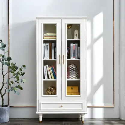 Modern White Engineered Wood Glass Door Bookcase