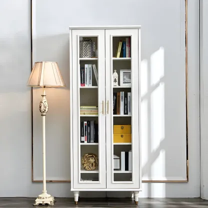 Modern White Engineered Wood Glass Door Bookcase