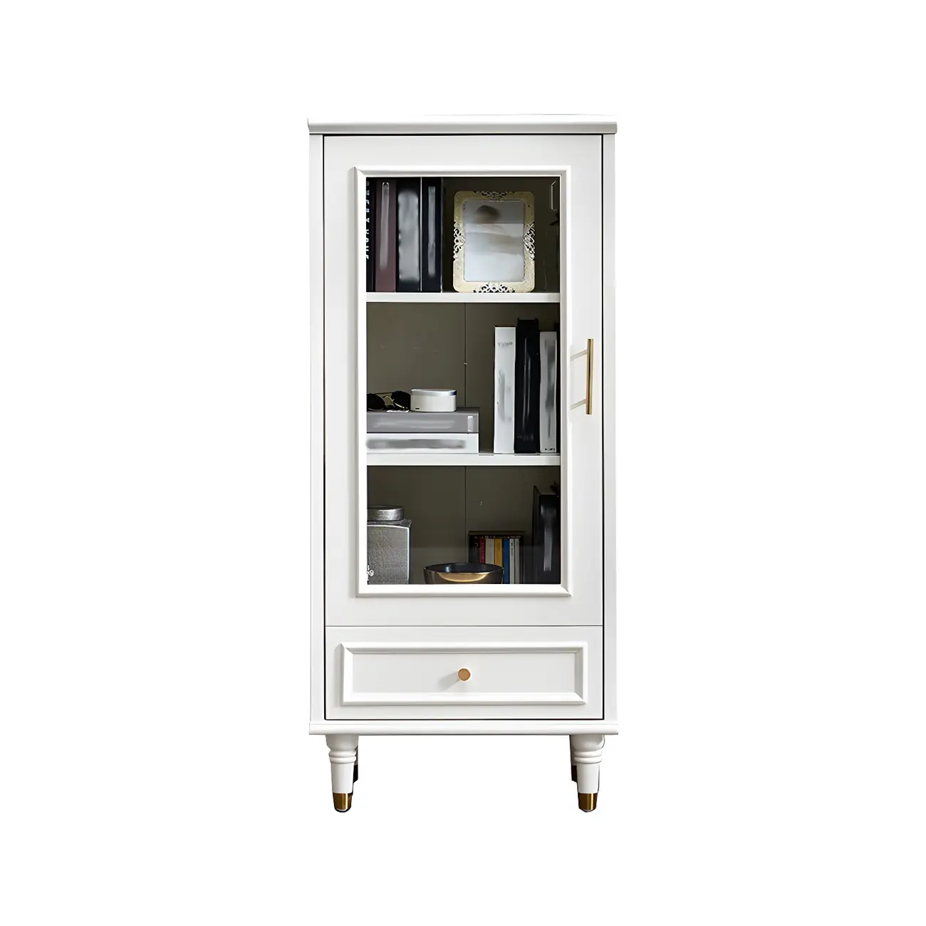 Modern White Engineered Wood Glass Door Bookcase | homeyfad