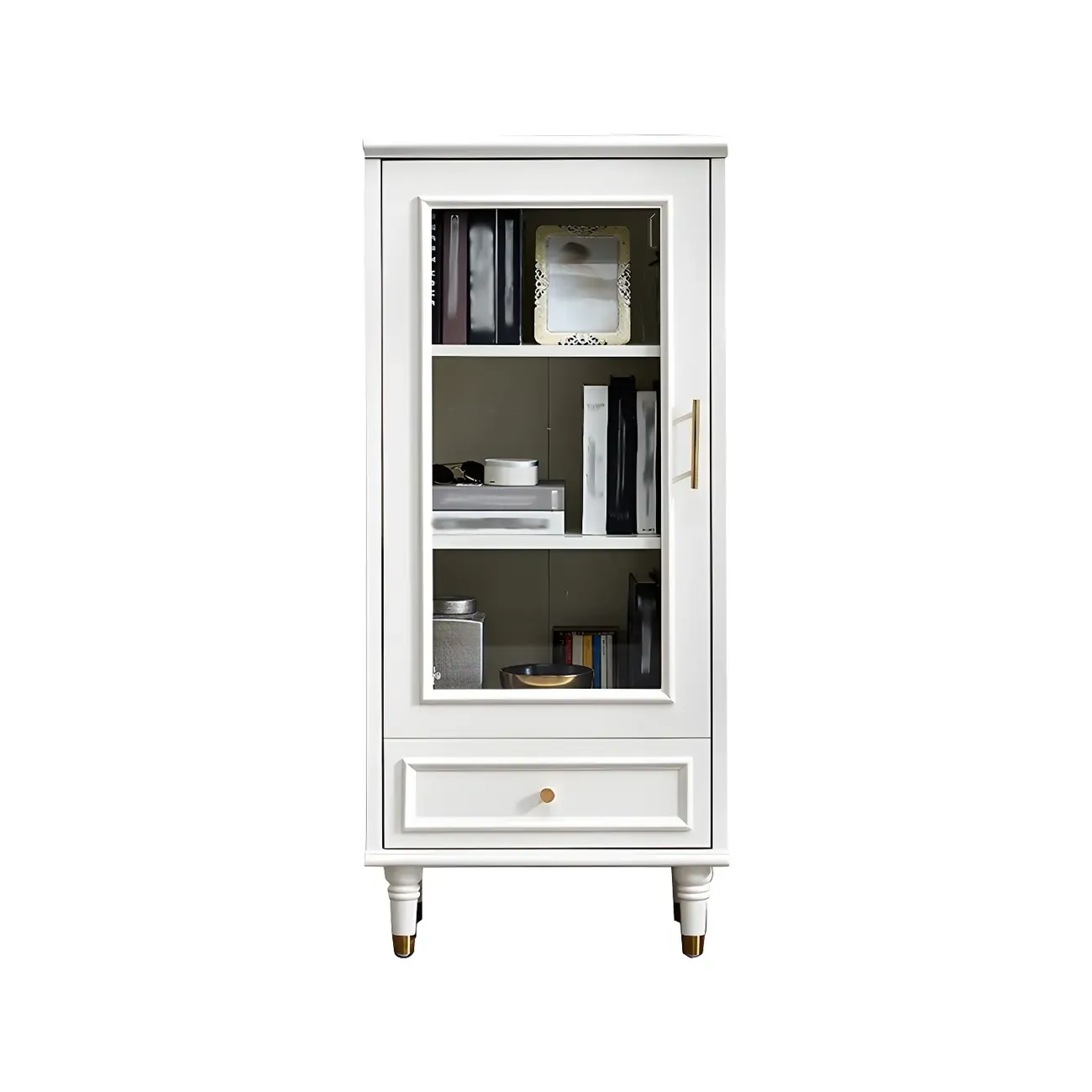 Modern White Engineered Wood Glass Door Bookcase