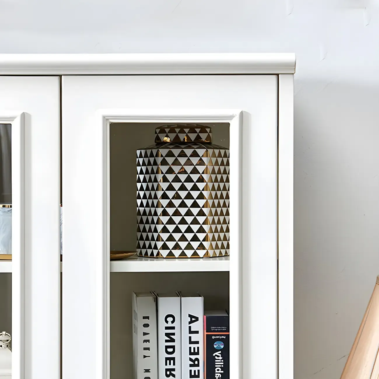 Modern White Engineered Wood Glass Door Bookcase