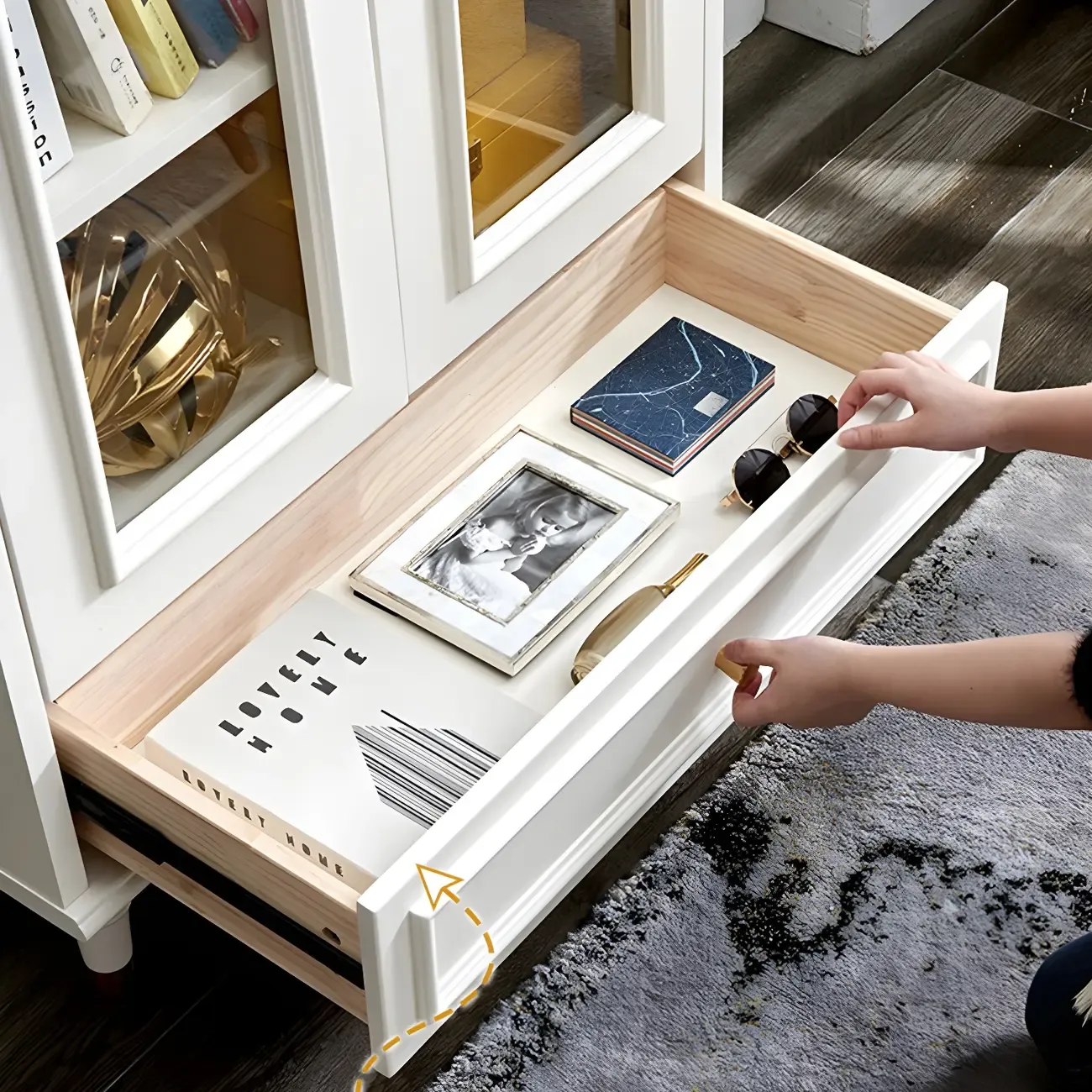 Modern White Engineered Wood Glass Door Bookcase