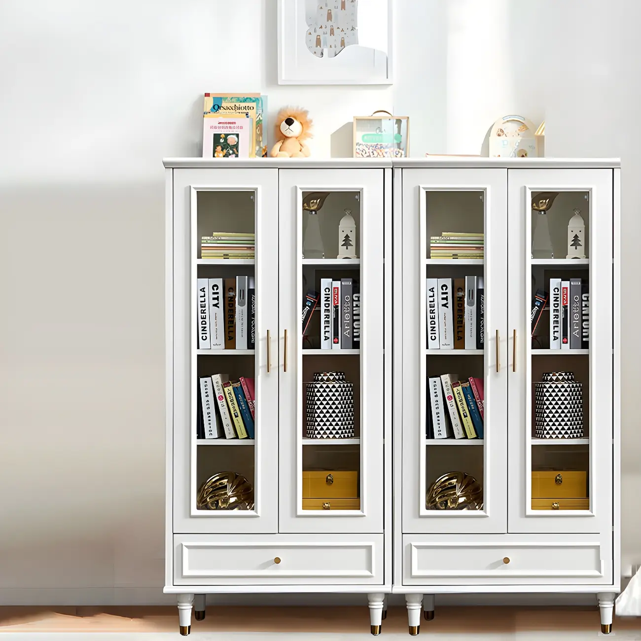 Modern White Engineered Wood Glass Door Bookcase | homeyfad