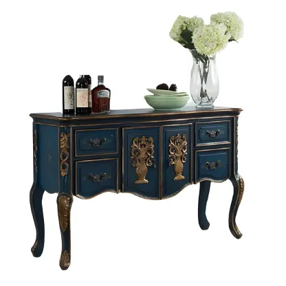 French Coffee Wood Storage Console Table with Drawers Image - 8