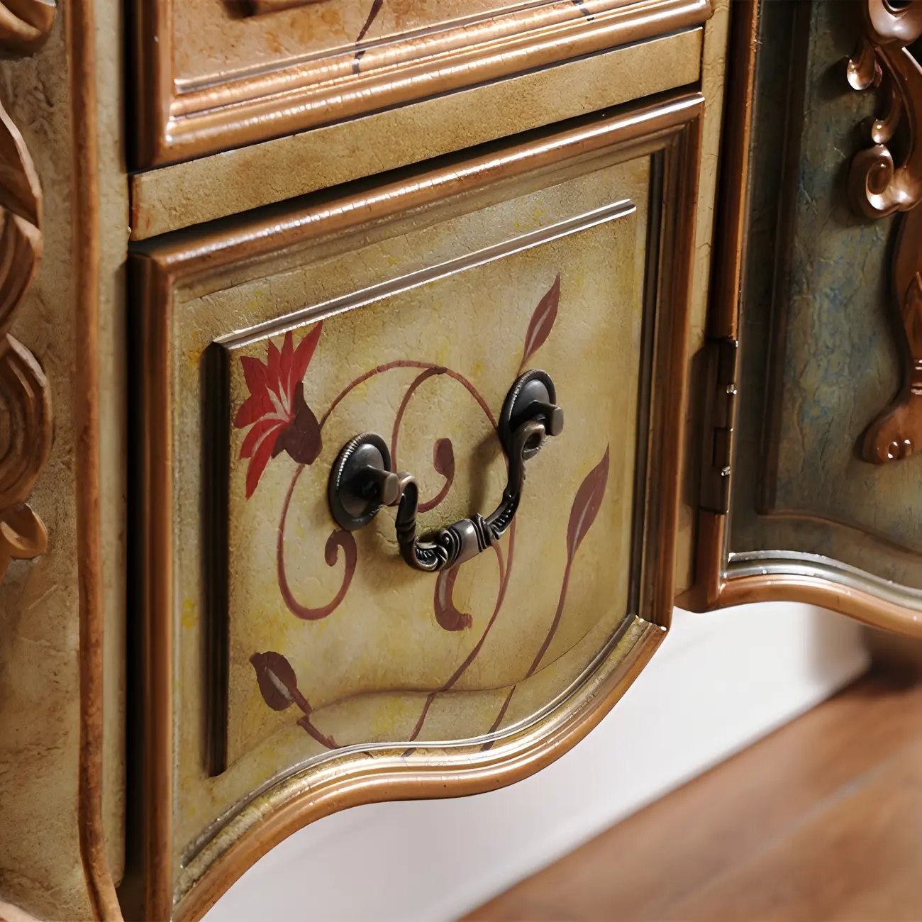 French Coffee Wood Storage Console Table with Drawers Image - 10 | homeyfad