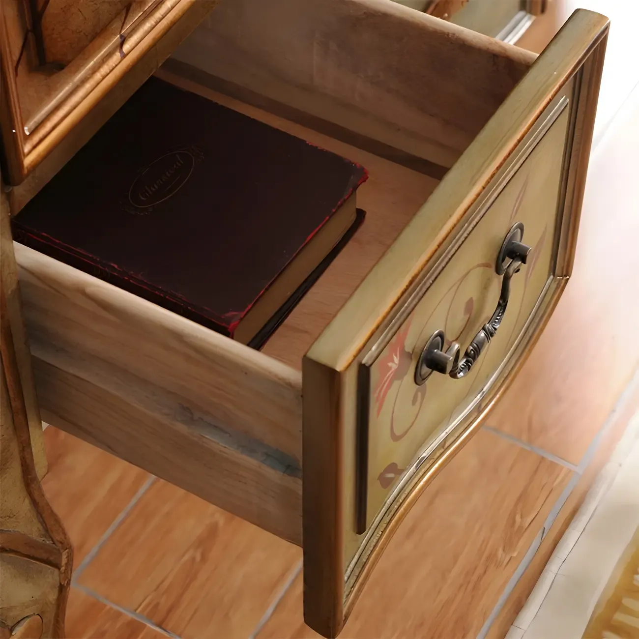 French Coffee Wood Storage Console Table with Drawers Image - 12