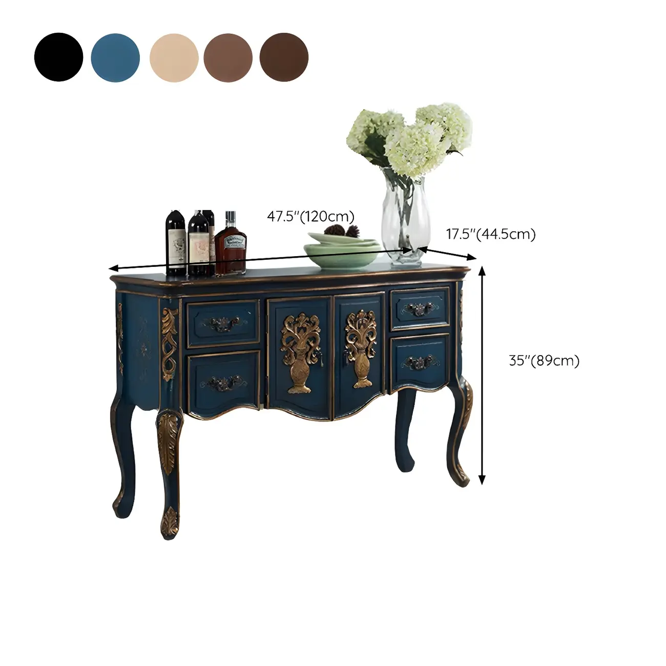 French Coffee Wood Storage Console Table with Drawers Image - 20 | homeyfad