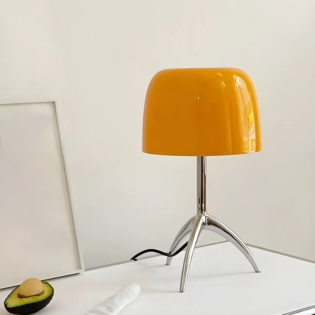 Nordic Modern Tripod Silver and Glass Table Lamp in Metal Base Image - 7