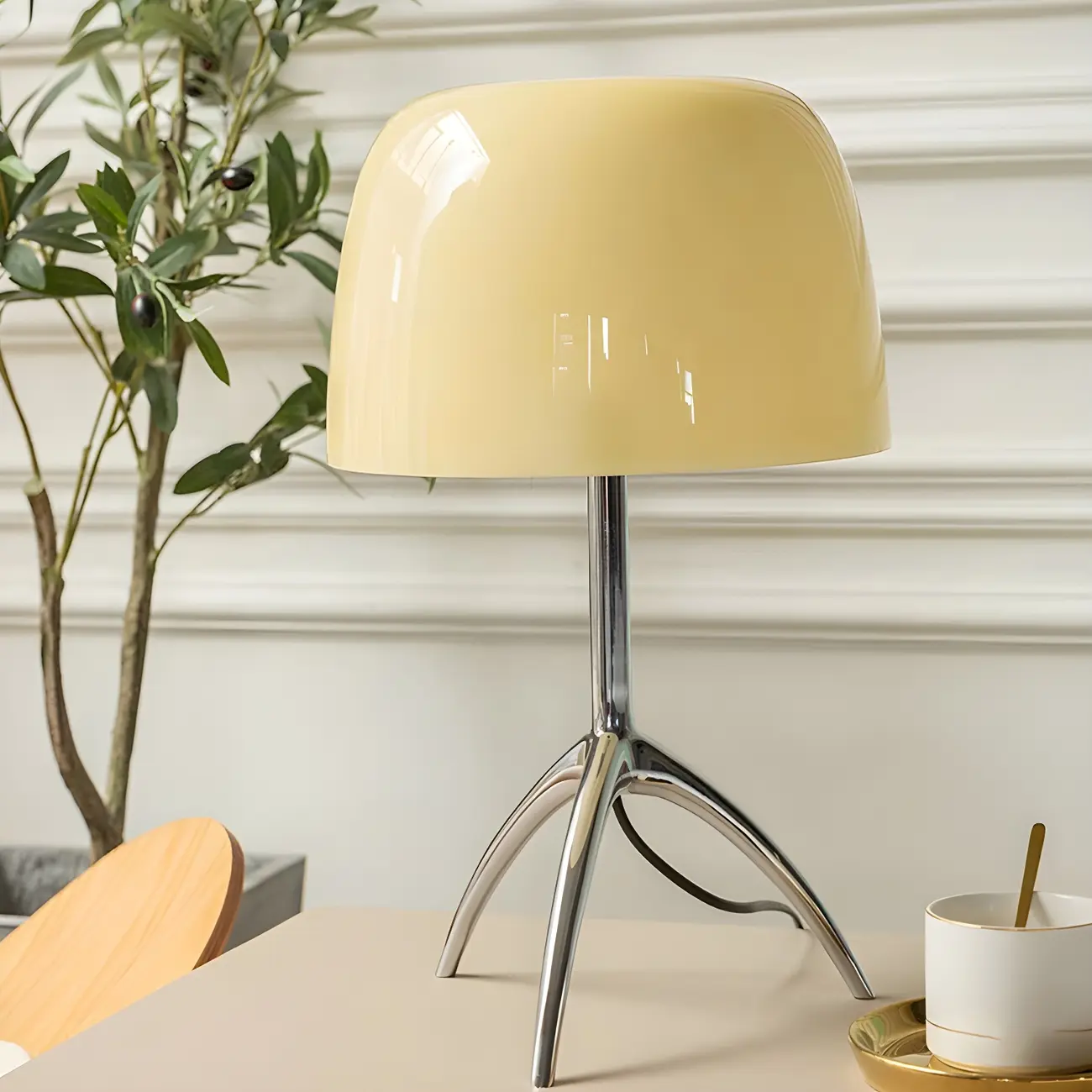 Nordic Modern Tripod Silver and Glass Table Lamp in Metal Base Image - 16 | homeyfad