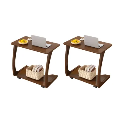 C-Shaped Walnut Storage Mobile Side Table with Tray Top Image - 6