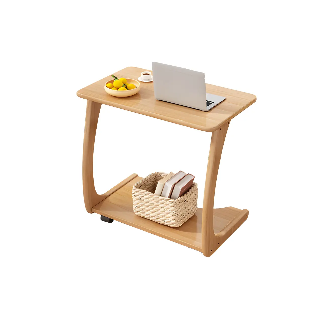 C-Shaped Walnut Storage Mobile Side Table with Tray Top Image - 8 | homeyfad