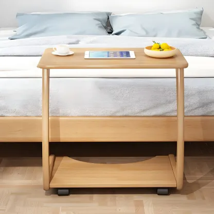 C-Shaped Walnut Storage Mobile Side Table with Tray Top Image - 5