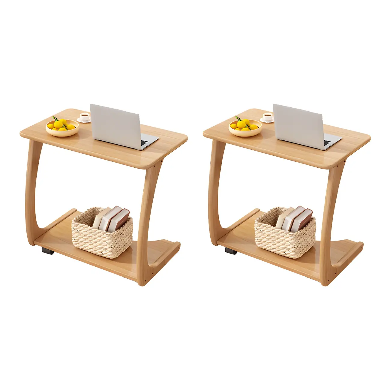 C-Shaped Walnut Storage Mobile Side Table with Tray Top Image - 10 | homeyfad