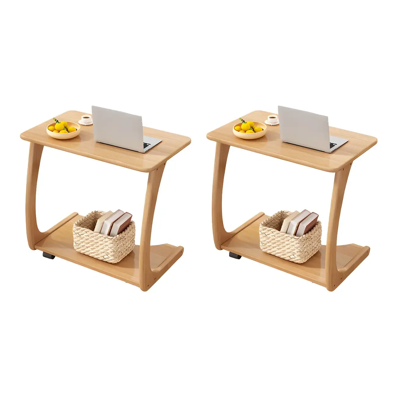 C-Shaped Walnut Storage Mobile Side Table with Tray Top Image - 10