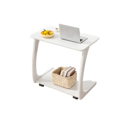 C-Shaped Walnut Storage Mobile Side Table with Tray Top Image - 11