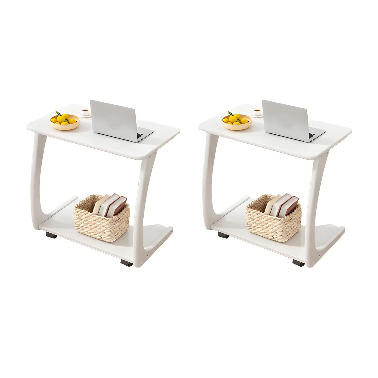 C-Shaped Walnut Storage Mobile Side Table with Tray Top Image - 12 | homeyfad