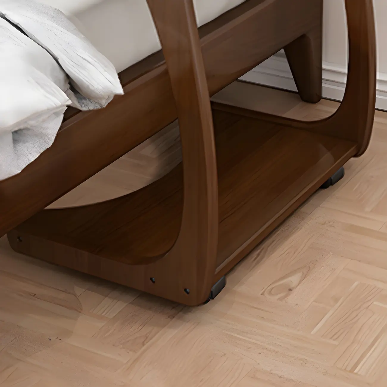 C-Shaped Walnut Storage Mobile Side Table with Tray Top Image - 16 | homeyfad