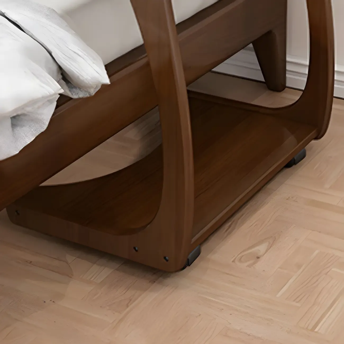 C-Shaped Walnut Storage Mobile Side Table with Tray Top Image - 16