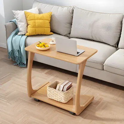 C-Shaped Walnut Storage Mobile Side Table with Tray Top Image - 3