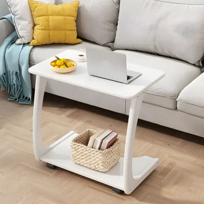 C-Shaped Walnut Storage Mobile Side Table with Tray Top Image - 17