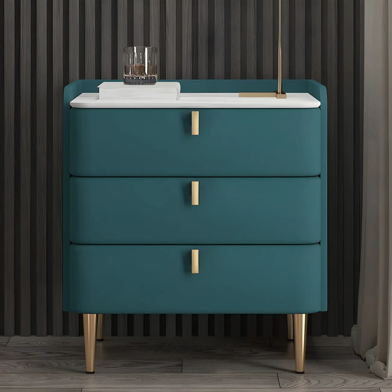 Glam Leather Sintered Stone Top Nightstand with Drawers Image - 10 | homeyfad