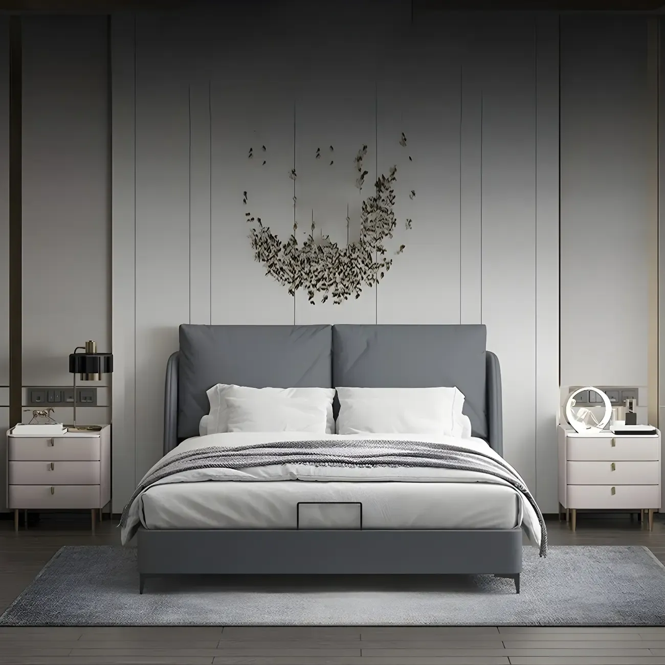 Glam Leather Sintered Stone Top Nightstand with Drawers Image - 4