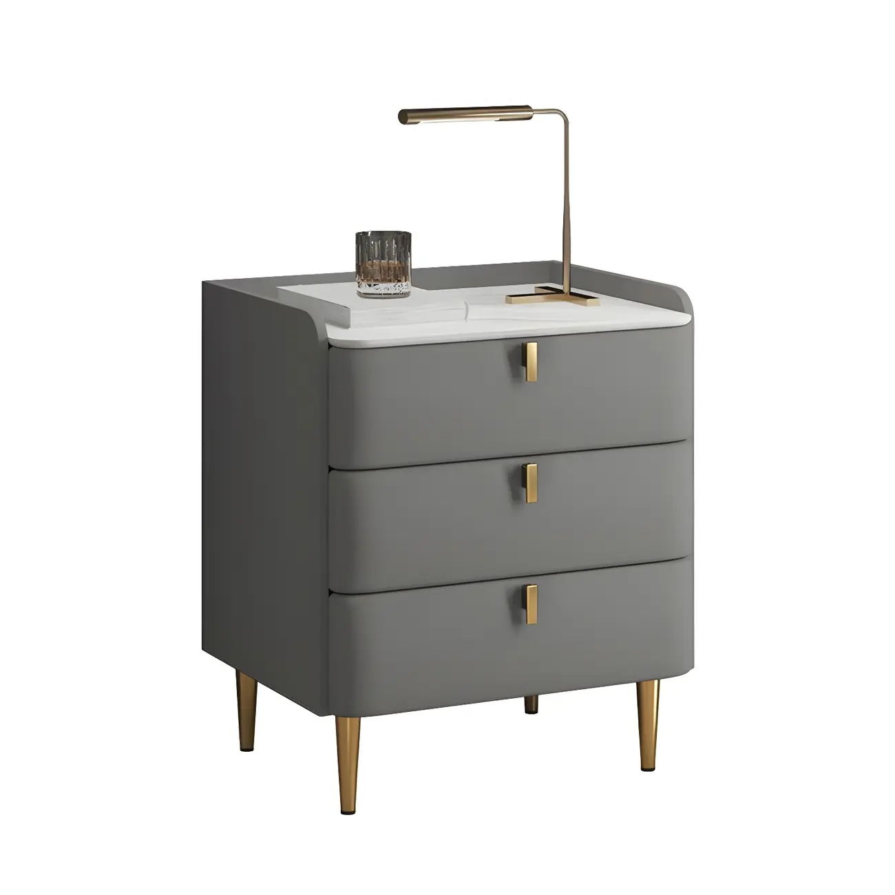 Glam Leather Sintered Stone Top Nightstand with Drawers Image - 14 | homeyfad