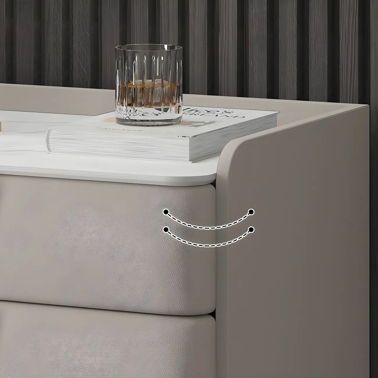 Glam Leather Sintered Stone Top Nightstand with Drawers Image - 5 | homeyfad