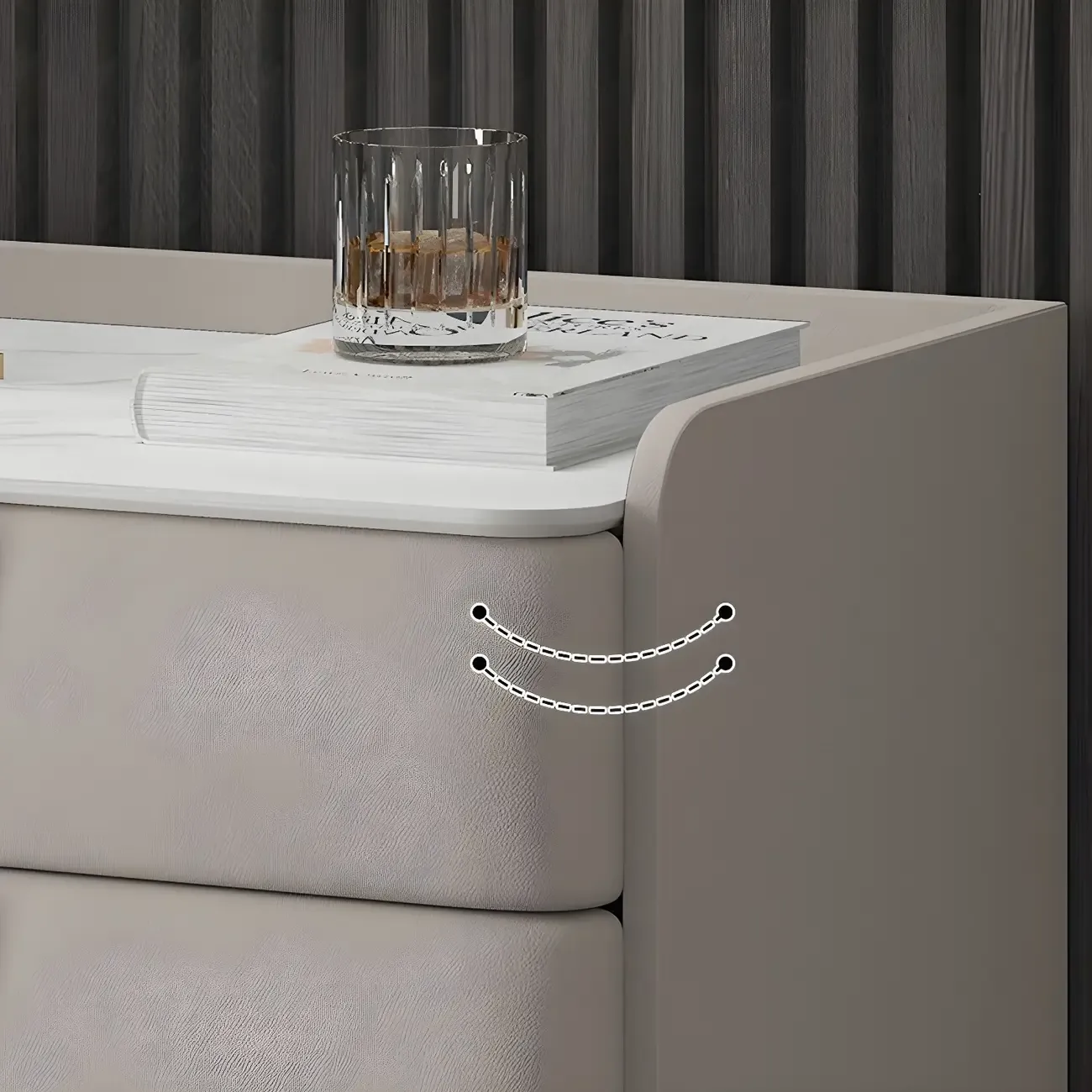 Glam Leather Sintered Stone Top Nightstand with Drawers Image - 5