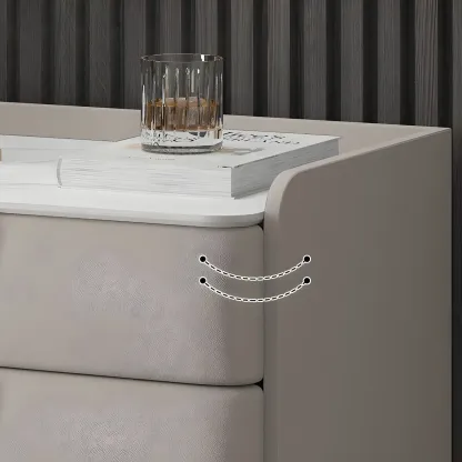 Glam Leather Sintered Stone Top Nightstand with Drawers Image - 5