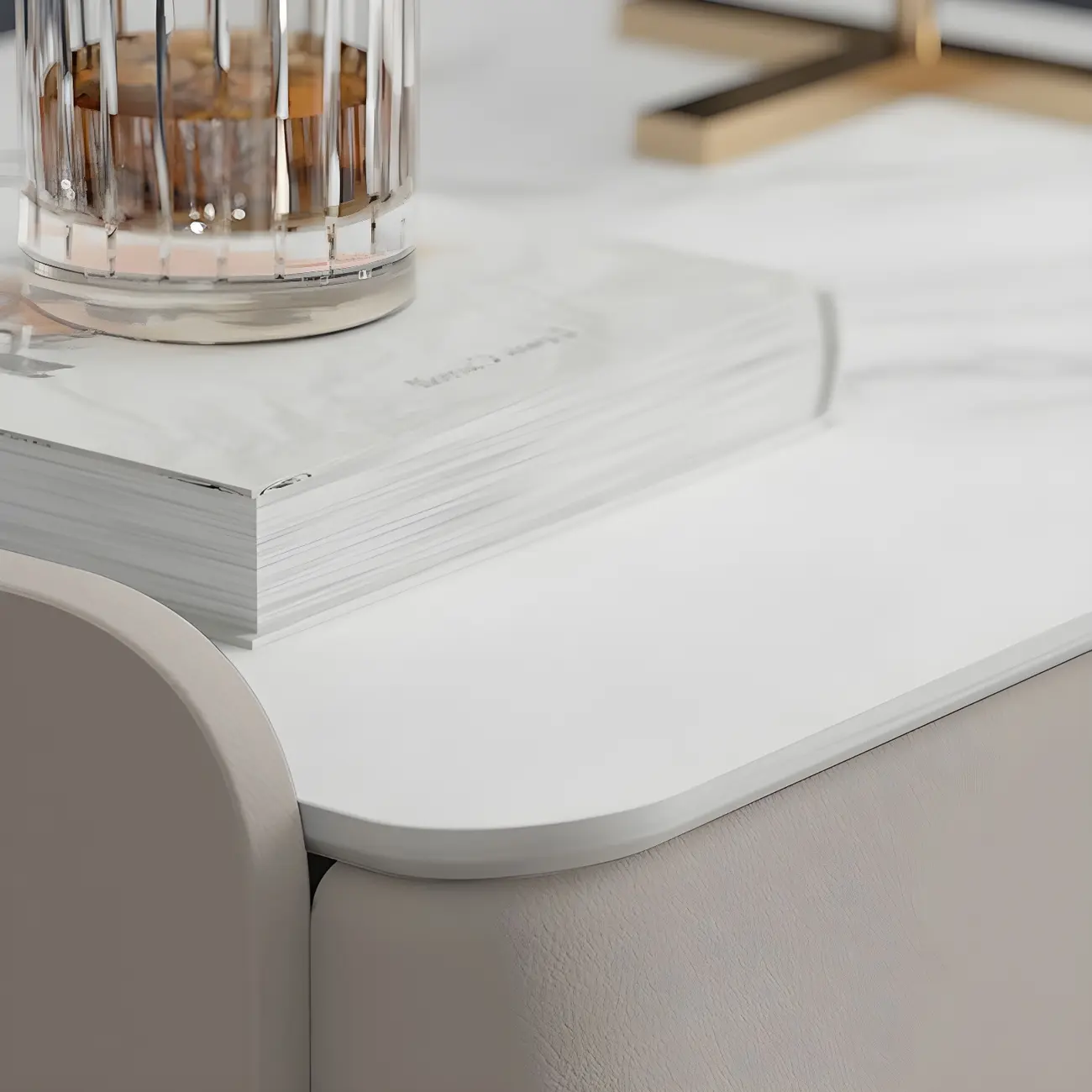 Glam Leather Sintered Stone Top Nightstand with Drawers Image - 6 | homeyfad