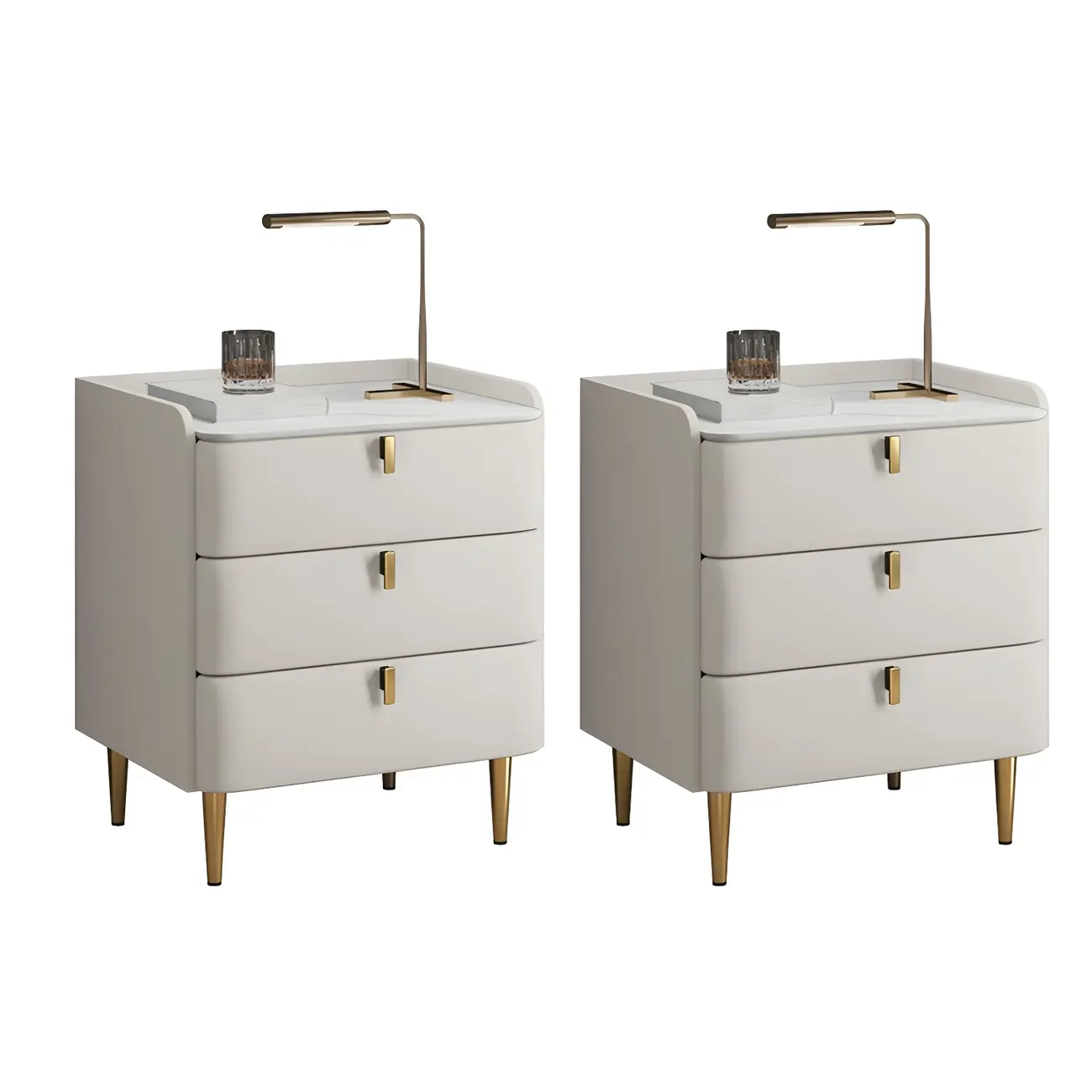 Glam Leather Sintered Stone Top Nightstand with Drawers Image - 20 | homeyfad