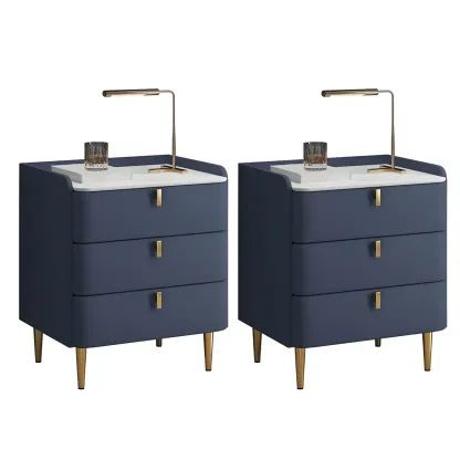 Glam Leather Sintered Stone Top Nightstand with Drawers Image - 22