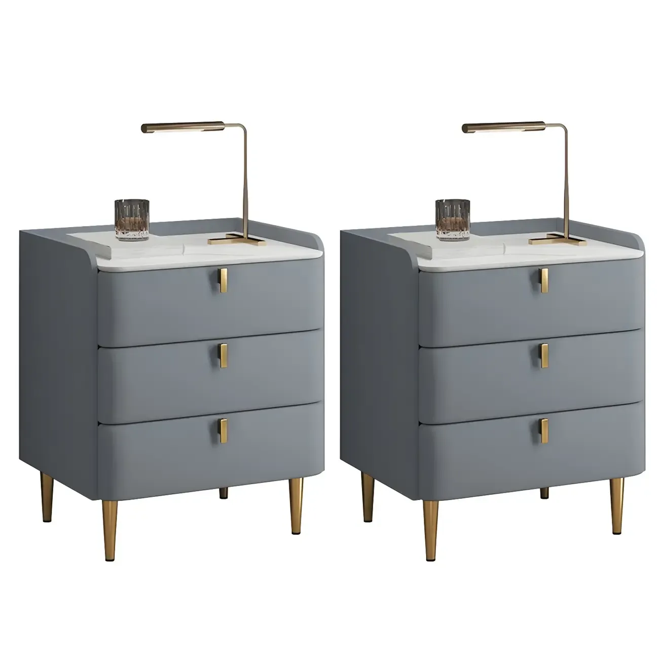 Glam Leather Sintered Stone Top Nightstand with Drawers Image - 25